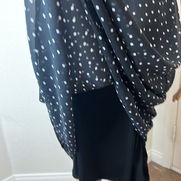 R&K Dress Size 8 Black White Polka Dots Scoop Neck Sleeveless Midi Sheer Lined - Picture 7 of 10